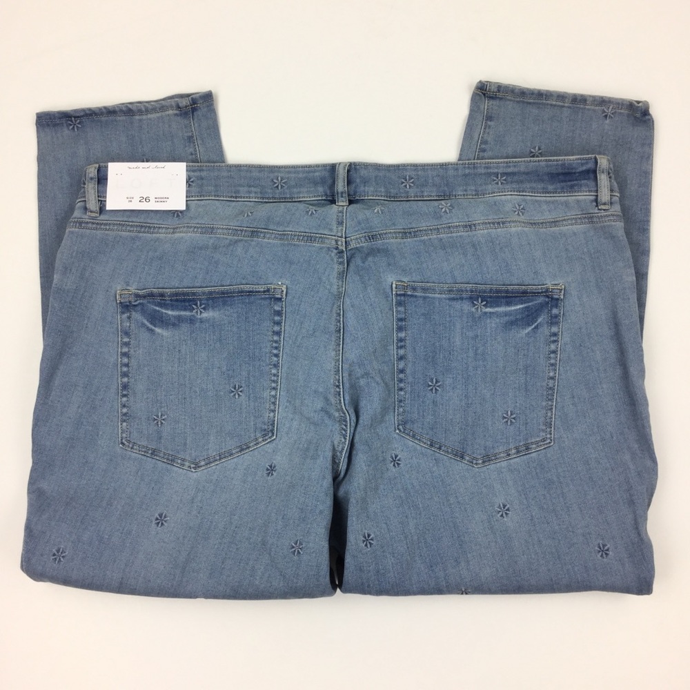 LOFT Light Wash Embroidered Skinny Jeans - Picture 4 of 7